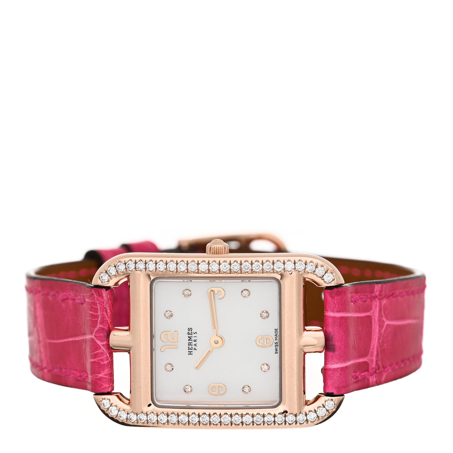 18K Rose Gold Alligator Diamond Bezel Mother of Pearl 23mm Cape Cod Quartz Watch Framboise