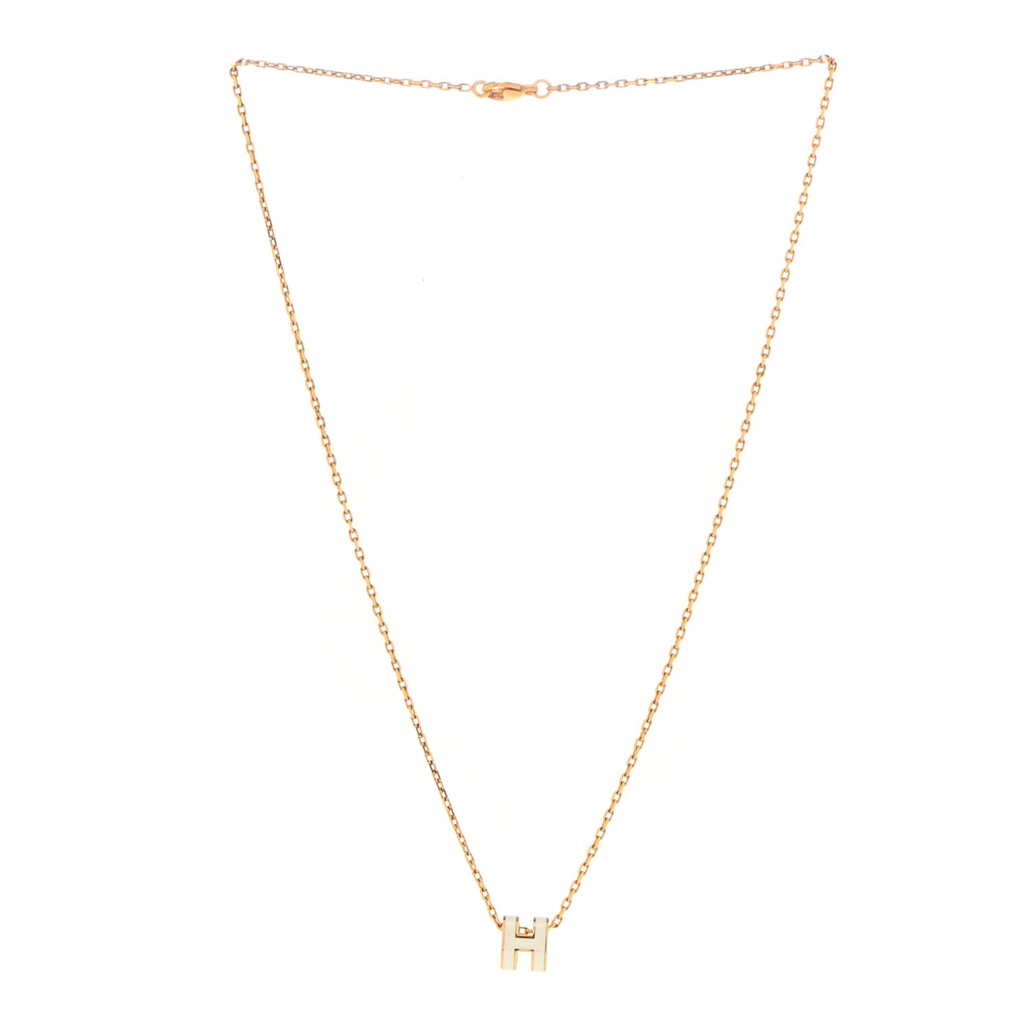 Hermes Lacquered Gold Mini Pop H Pendant Necklace White 4 of 7