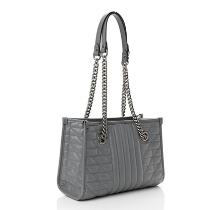 Gucci Calfskin Matelasse Aria Small GG Marmont Shoulder Tote Deep Grey 3 of 10