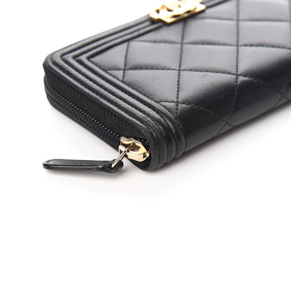 Chanel Lambskin Quilted Small Boy Zip Around Wallet Black 9 of 13