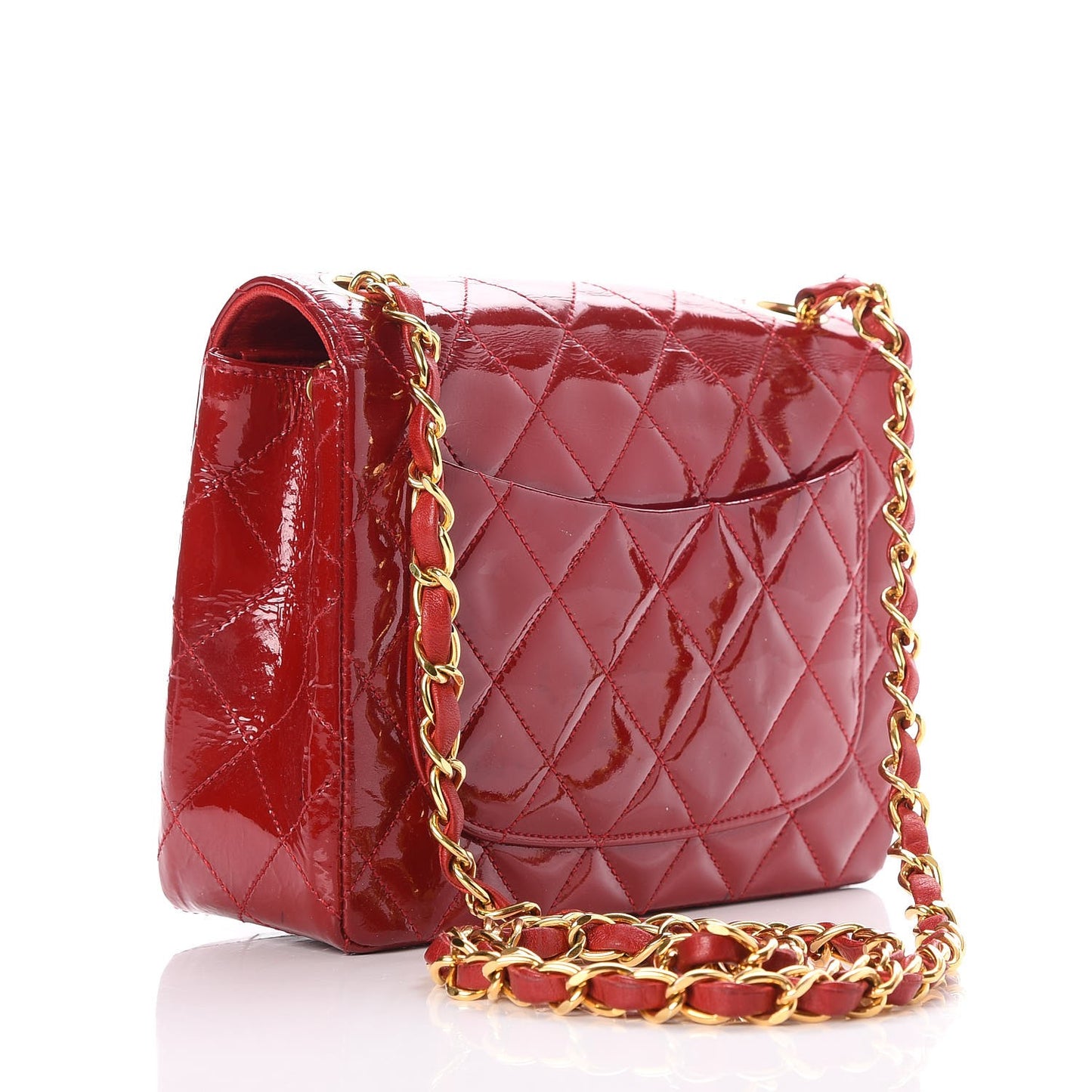 Patent Quilted Mini Square Flap Red