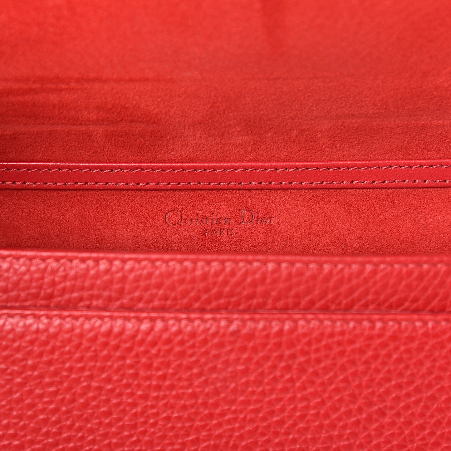 Grained Calfskin Diorama Wallet on Chain Pouch Red