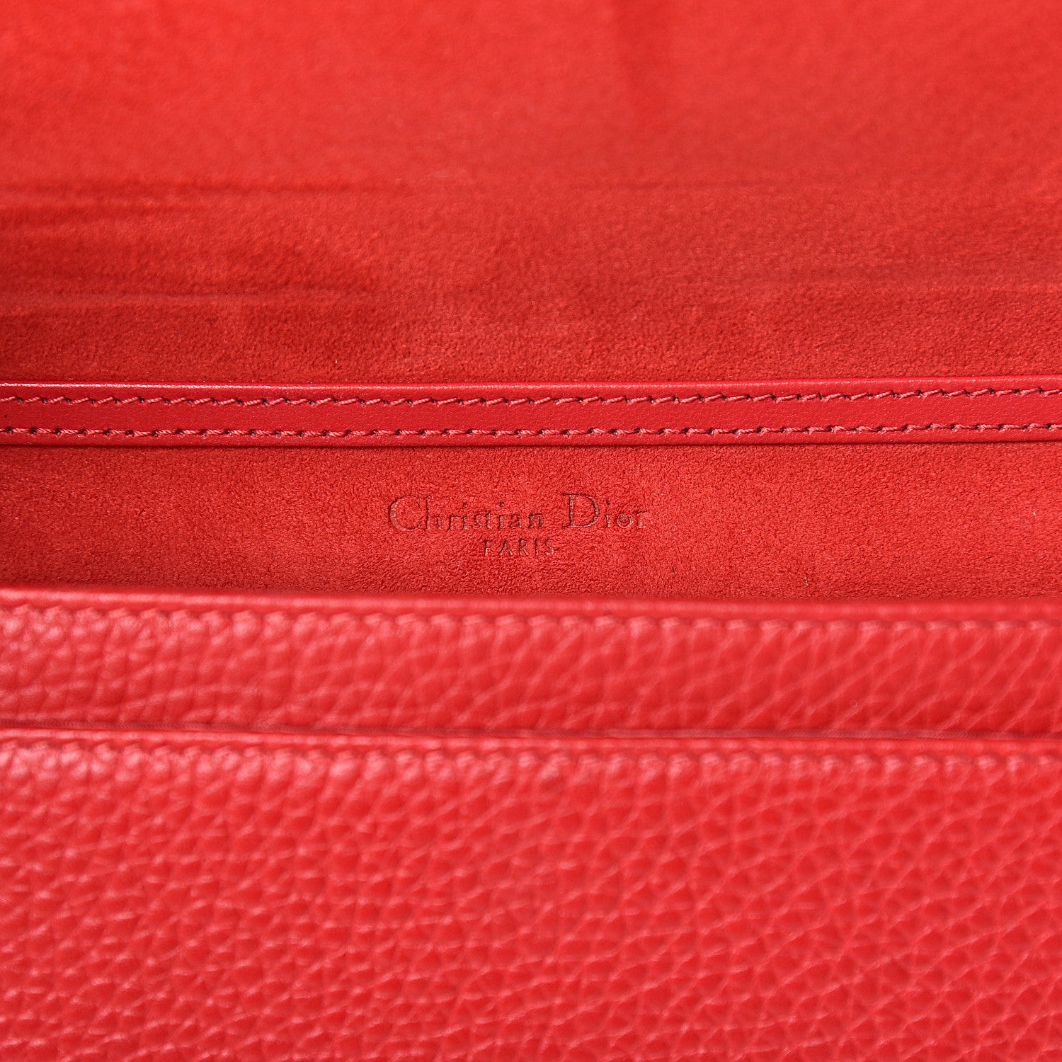 Christian Dior Grained Calfskin Diorama Wallet on Chain Pouch Red 6 of 10