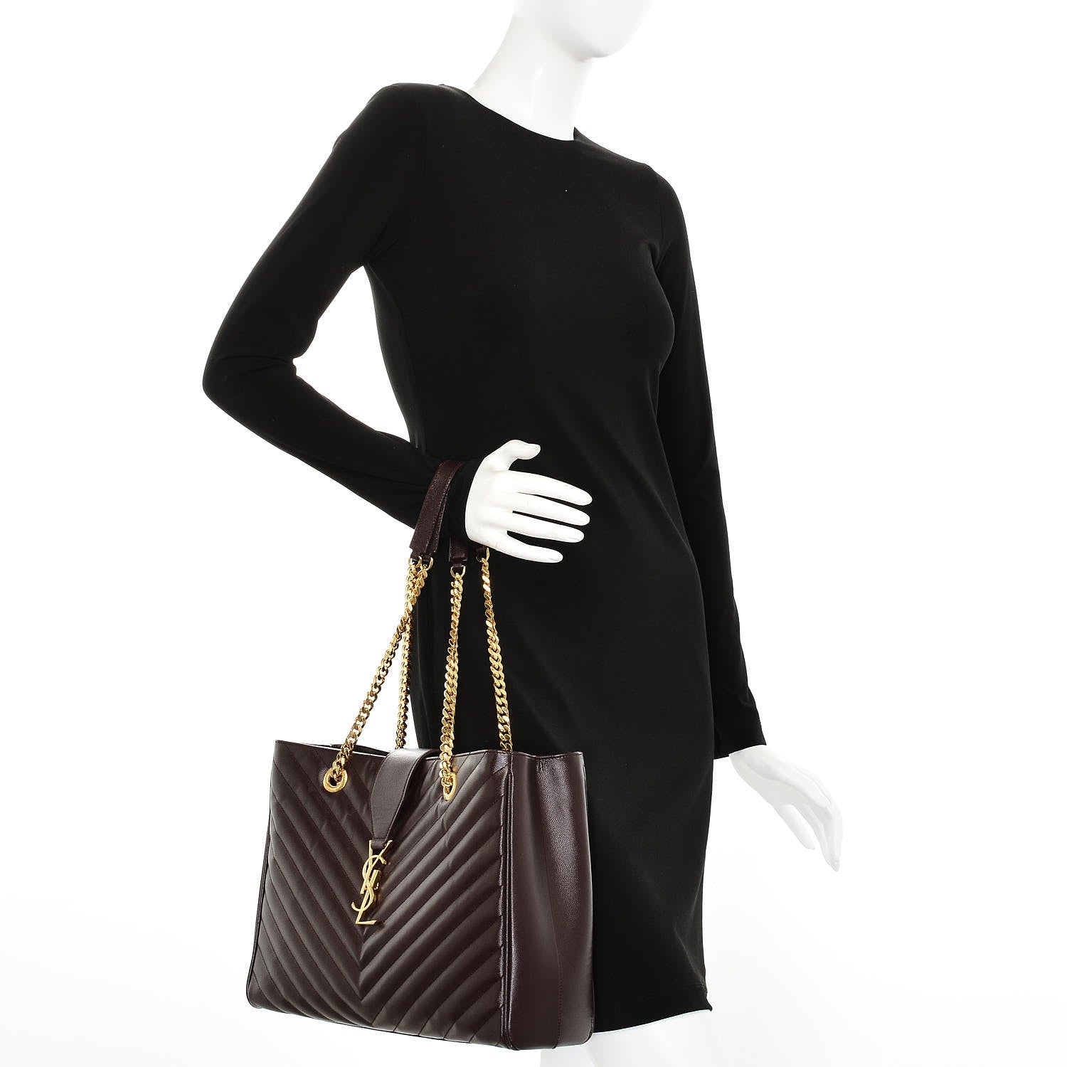 Saint Laurent Grain De Poudre Matelasse Chevron Monogram Shopping Bag Amarena 2 of 8