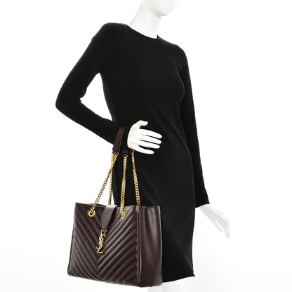 Saint Laurent Grain De Poudre Matelasse Chevron Monogram Shopping Bag Amarena 2 of 8