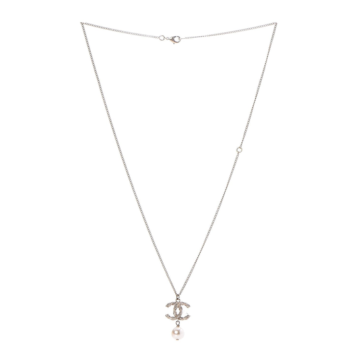 Pearl Crystal CC Drop Necklace Gold