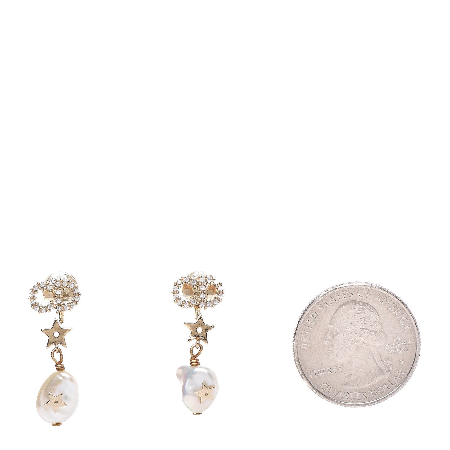 Christian Dior Crystal Pearl Shiny-D Earrings Gold 2 of 4