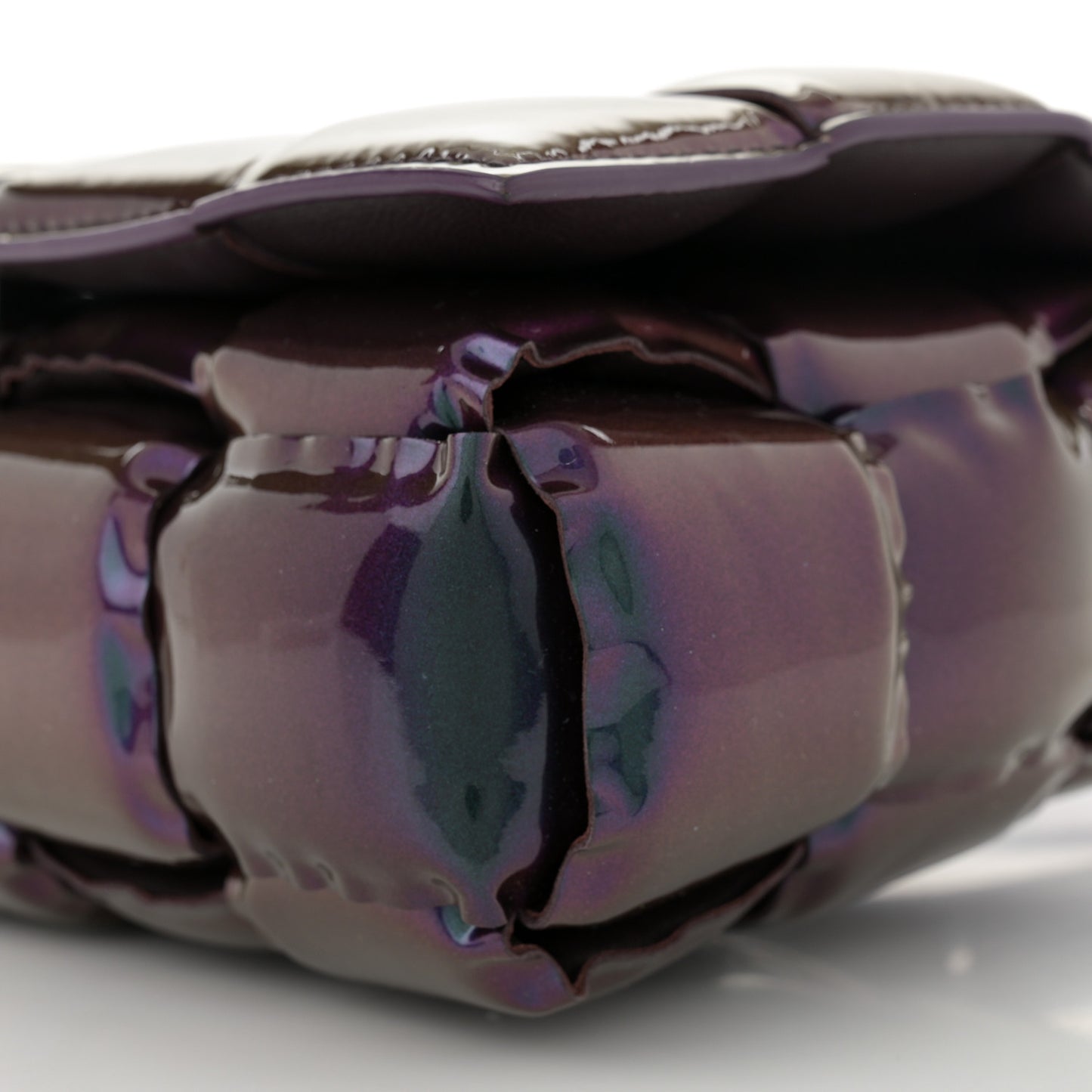 Glossy Nail Polish Nappa Maxi Intreccio Padded Cassette Crossbody Bag Holographic