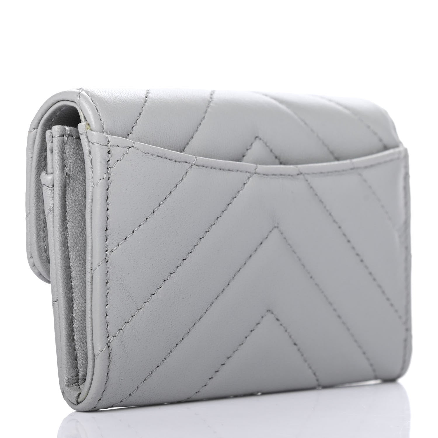 Chanel Lambskin Chevron Quilted Flap Card Holder Grey 2 of 5
