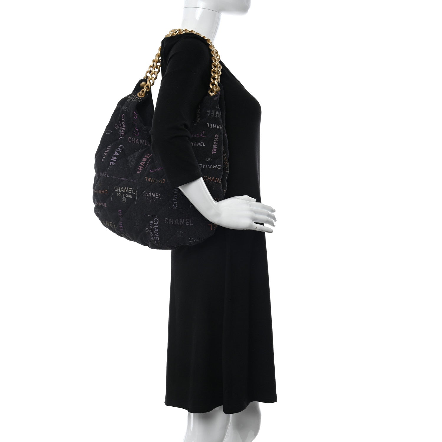 Chanel Denim Quilted Denim Mood Hobo Black Multicolor 3 of 10