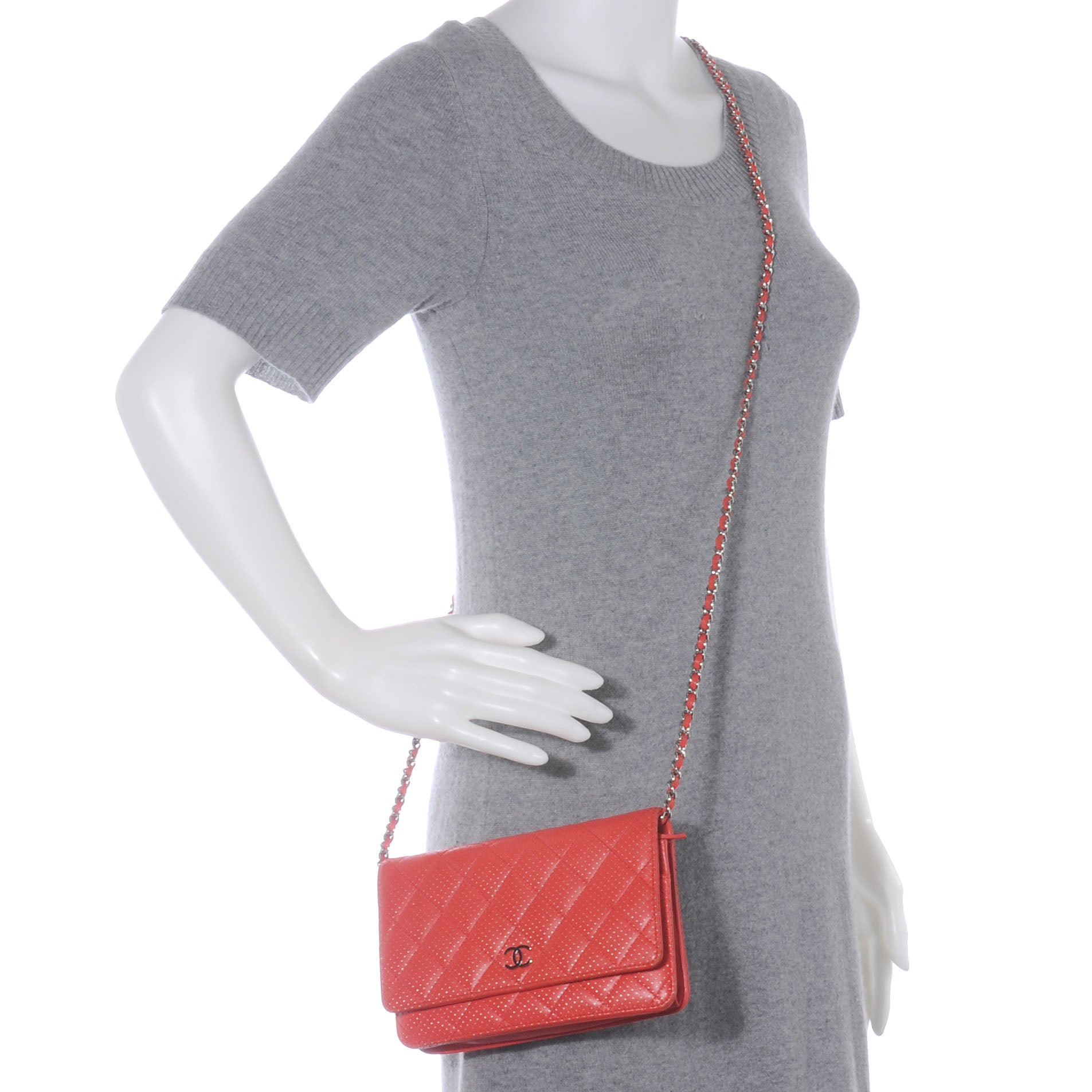 Chanel Lambskin Perforated Wallet on Chain WOC Red 2 of 8
