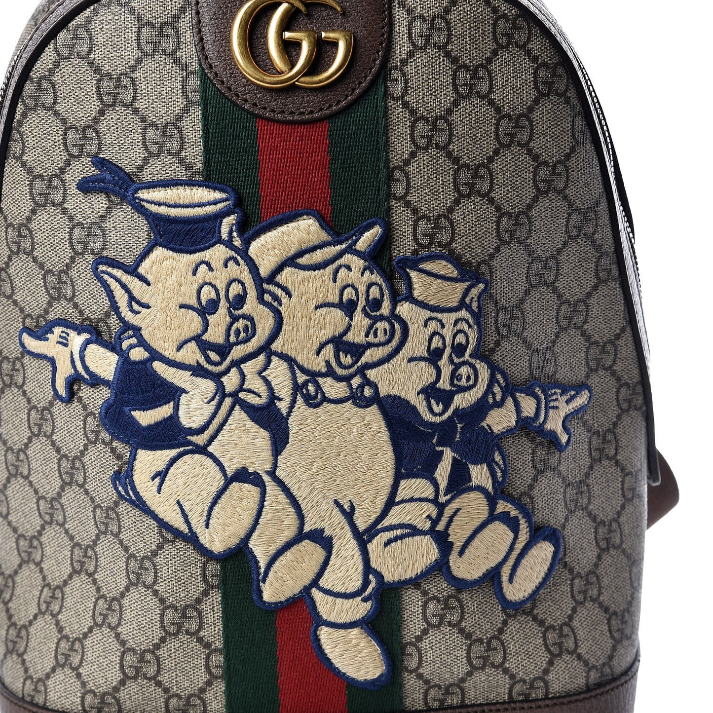 X DISNEY GG Supreme Monogram Web Three Little Pigs Ophidia Dome Backpack Beige New Acero