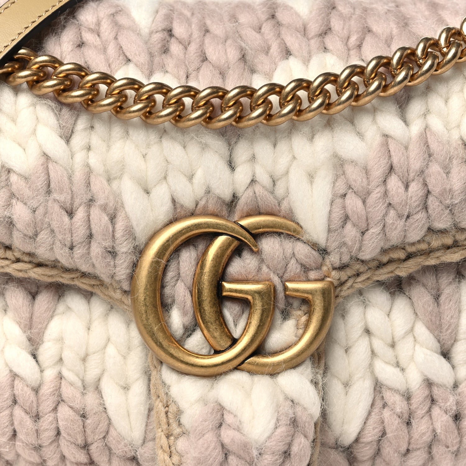 Gucci Wool Houndstooth Woven Small GG Marmont Shoulder Bag Beige White Sand 8 of 10