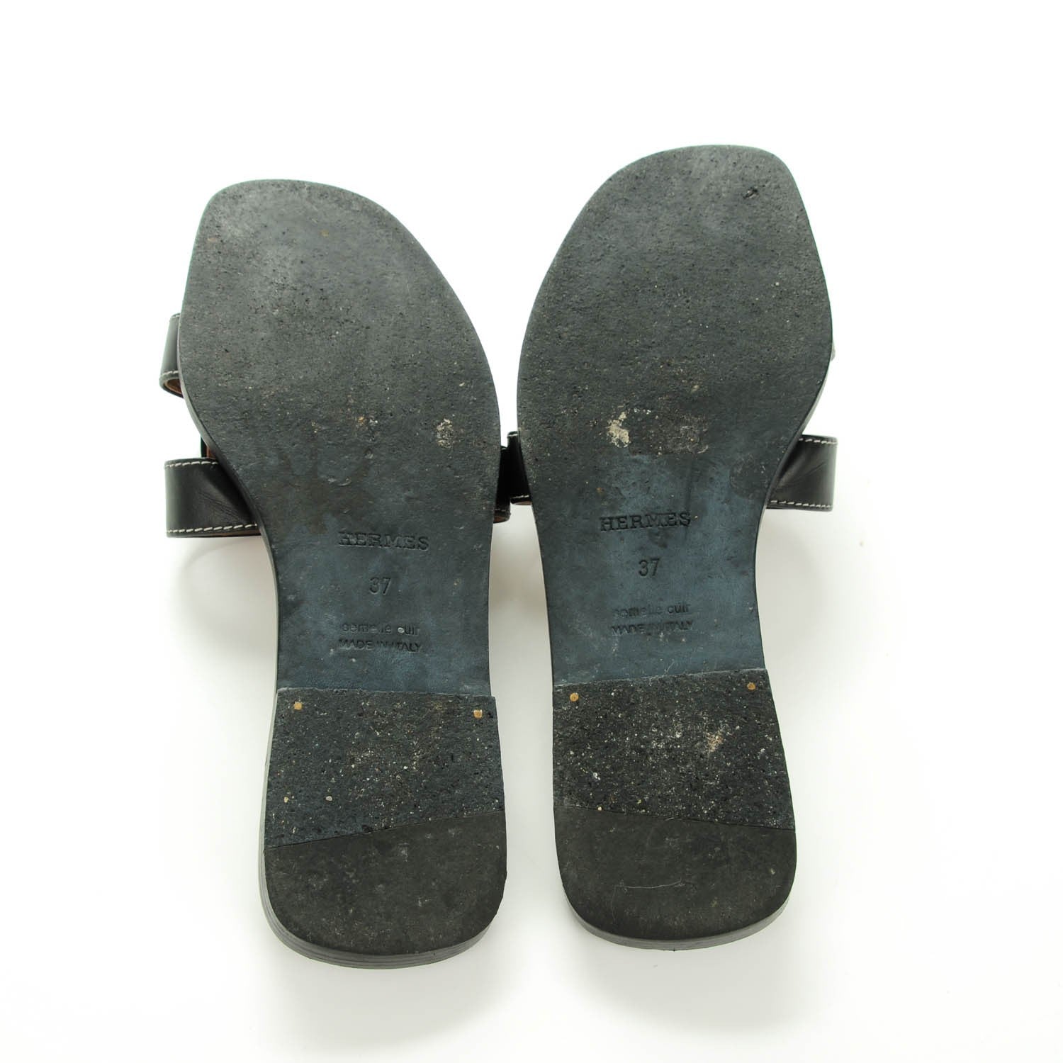 Hermes Box Calfskin Oran Sandals 37 Black 5 of 8