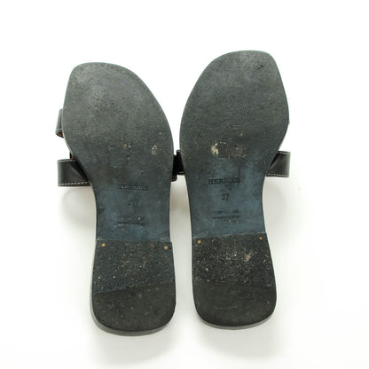 Hermes Box Calfskin Oran Sandals 37 Black 5 of 8