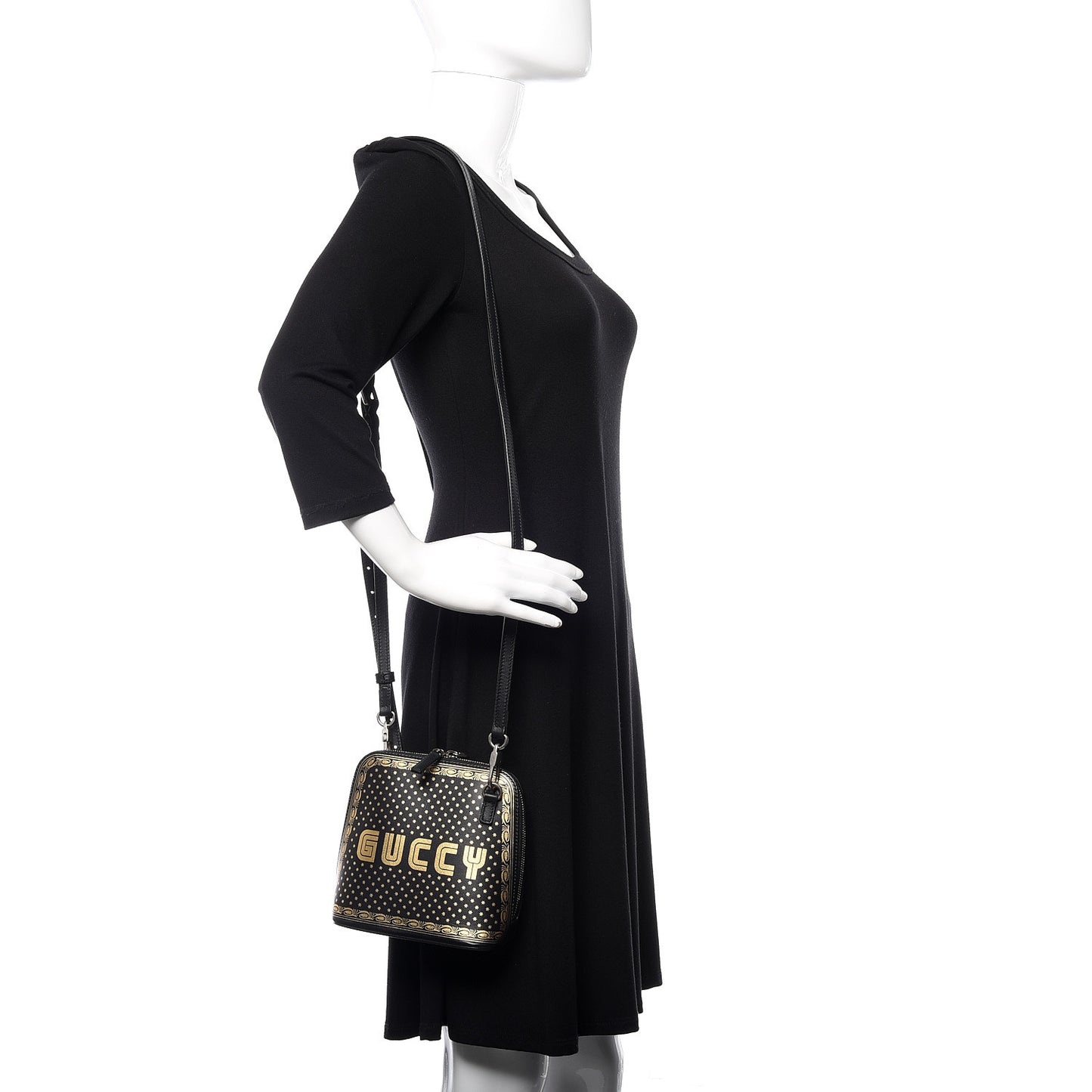 X SEGA Calfskin GUCCY Stars Mini Dome Shoulder Bag Black Gold