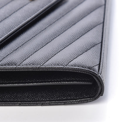 Saint Laurent Grain De Poudre Matelasse Chevron Monogram Chain Wallet Black 15 of 15