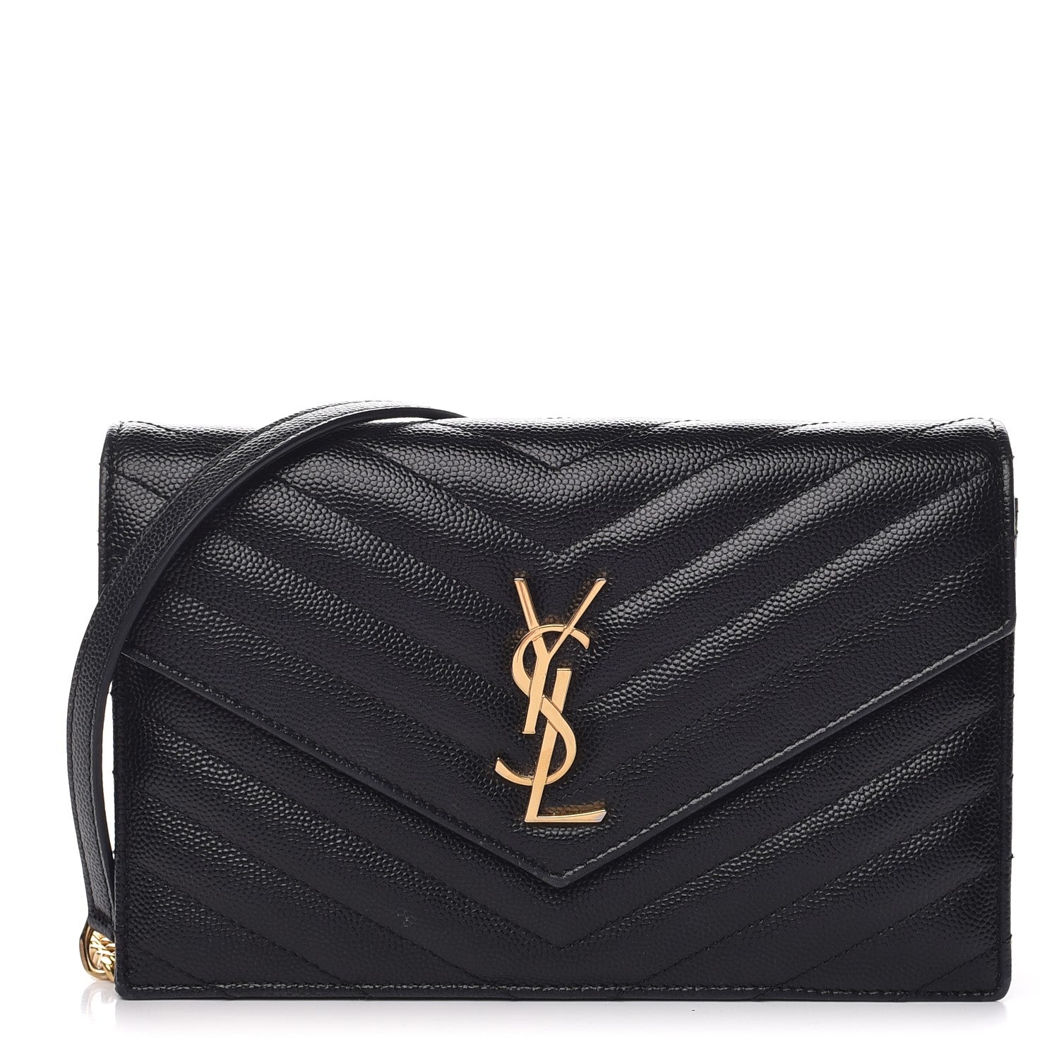 Saint Laurent Grain De Poudre Matelasse Chevron Monogram Envelope Chain Wallet Black 1 of 8