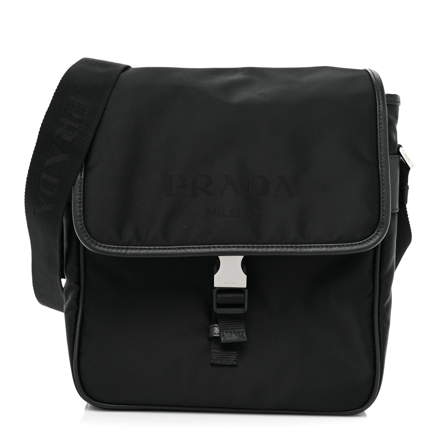 Tessuto Nylon Saffiano Logo Messenger Bag Black