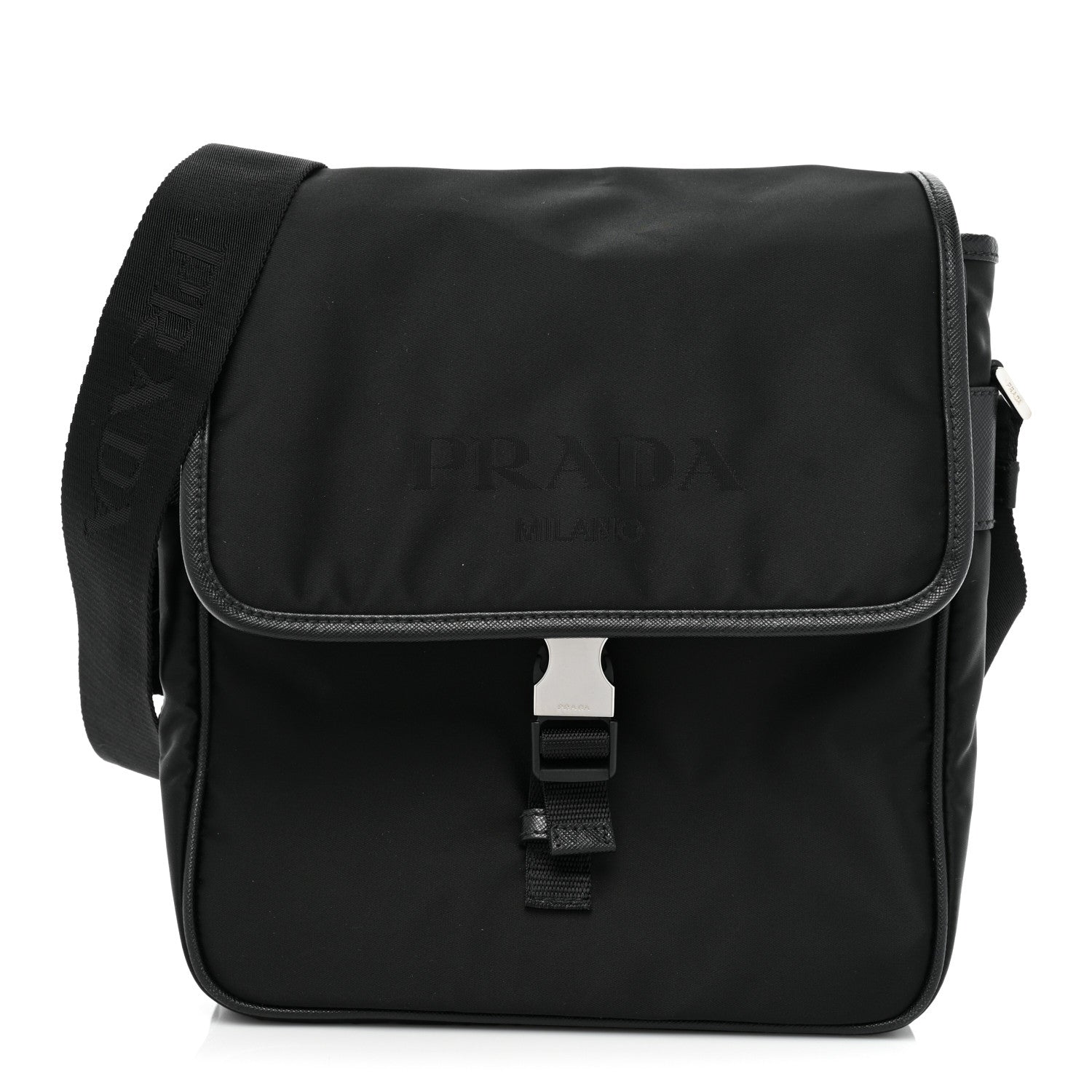 Prada Tessuto Nylon Saffiano Logo Messenger Bag Black 1 of 6