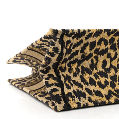 Christian Dior Canvas Mizza Embroidered Medium Leopard Book Tote Beige 9 of 14