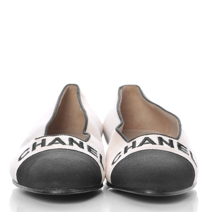 Chanel Twill Grosgrain CC Cap Toe Ballerina Flats 36.5 White Black 2 of 17