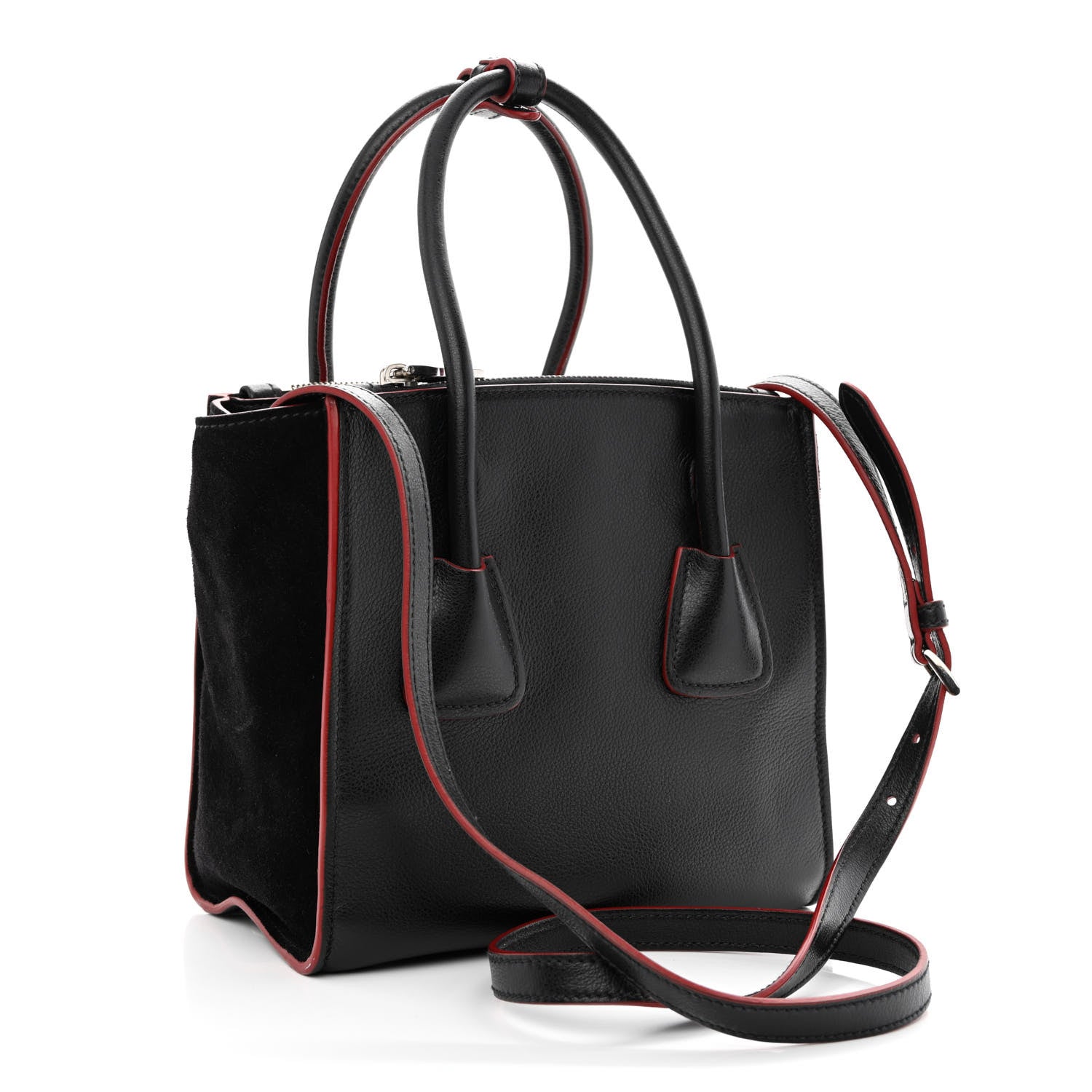 Prada Saffiano Bicolor Tote Black Fuoco 3 of 12