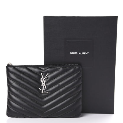 Saint Laurent Calfskin Matelasse Chevron Monogram Pouch Black 8 of 8