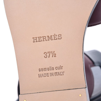 Hermes Box Calfskin Oran Sandals 37.5 Bleu Ardoise Bordeaux 6 of 8