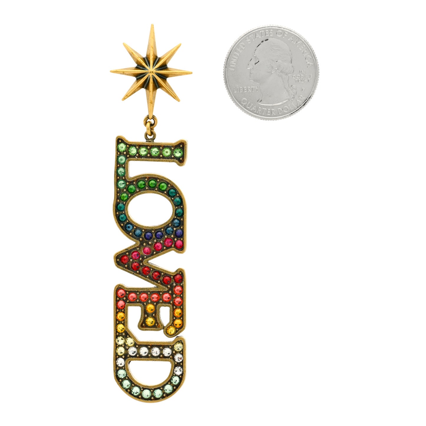 Metal Crystal Loved Earring Aged Gold