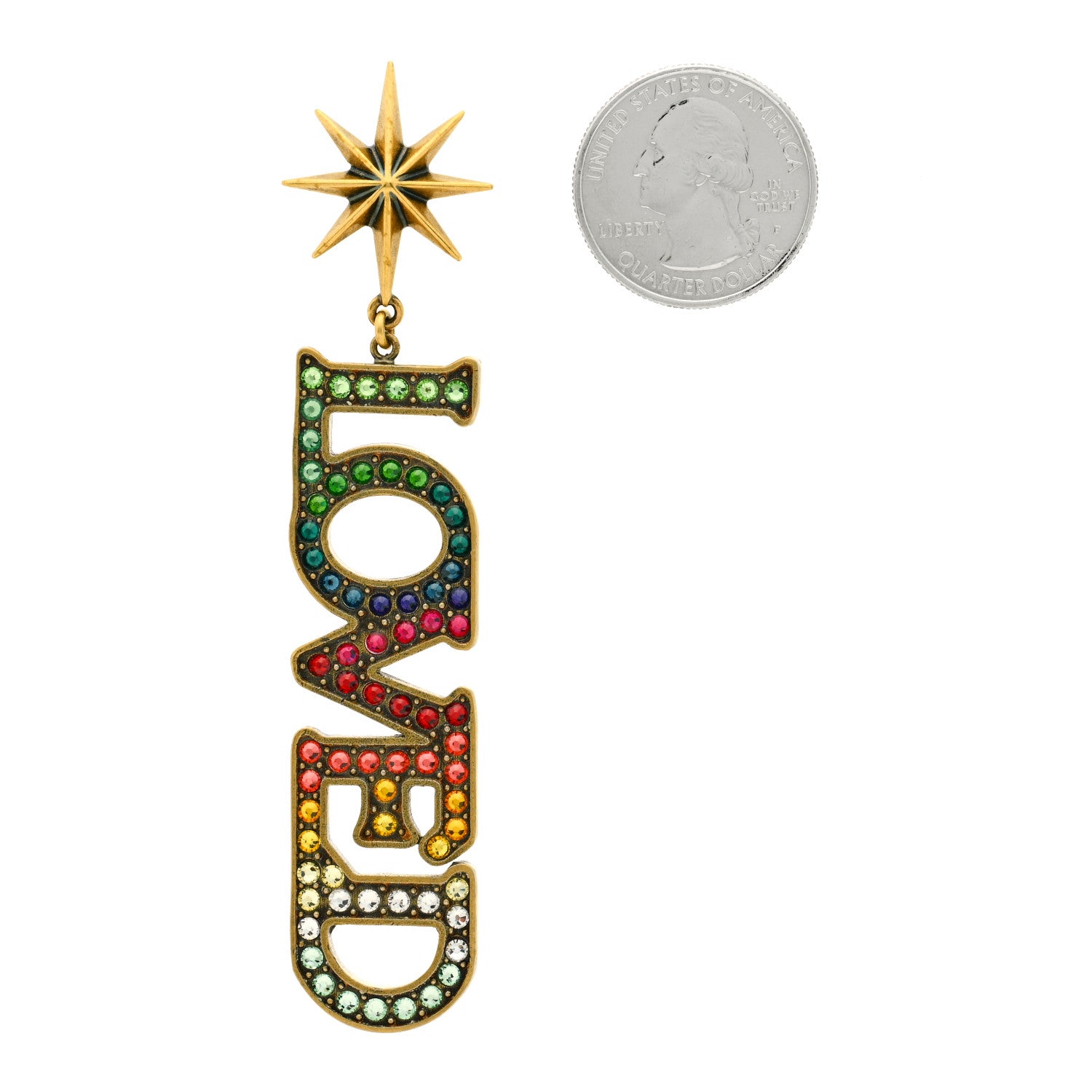 Gucci Metal Crystal Loved Earring Aged Gold 2 of 3