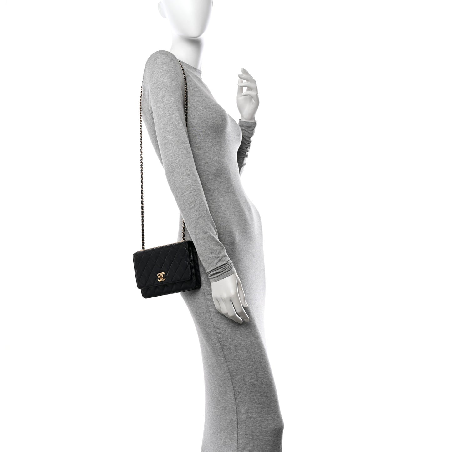 Lambskin Quilted Trendy CC Wallet On Chain WOC Black