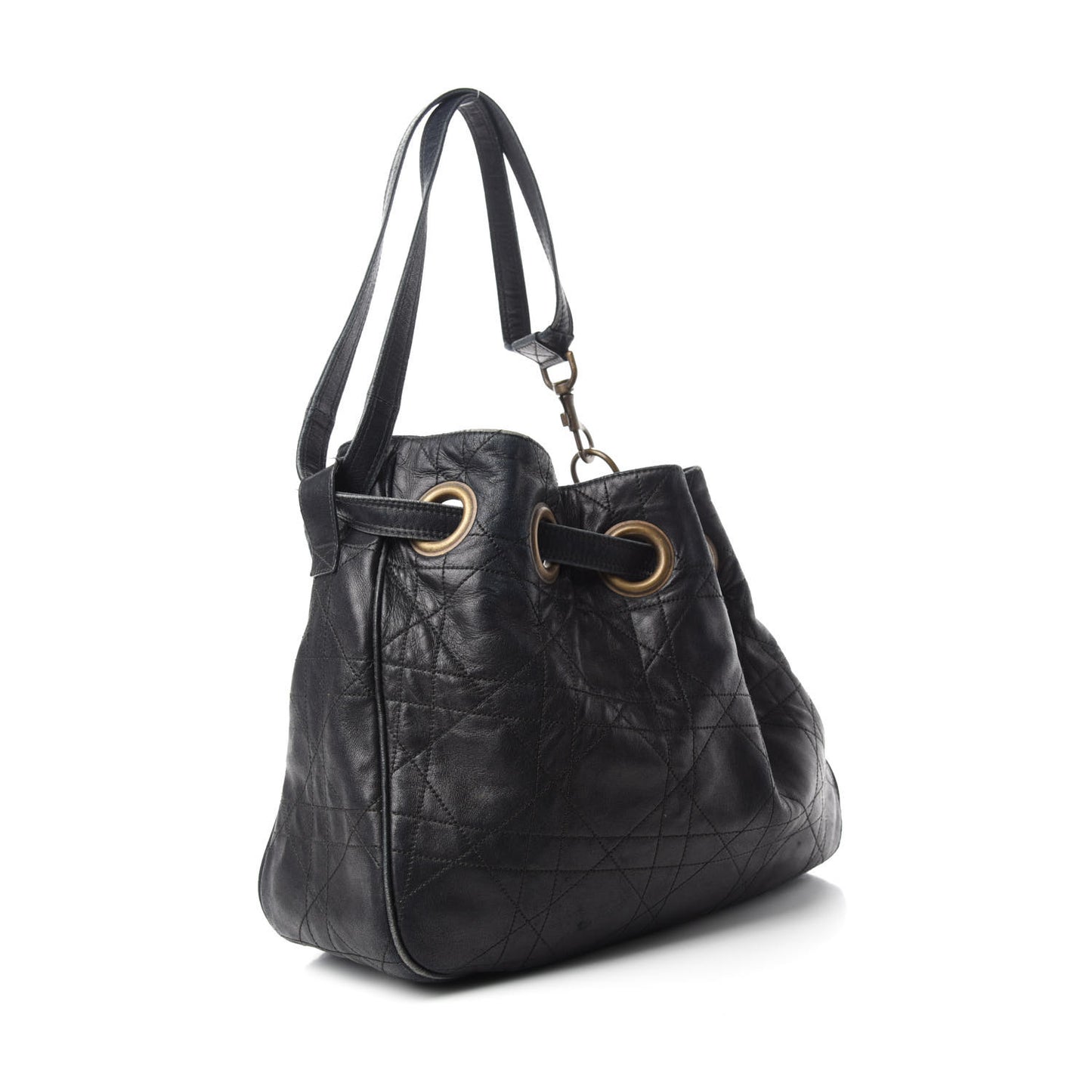 Lambskin Cannage Drawstring Bag Black