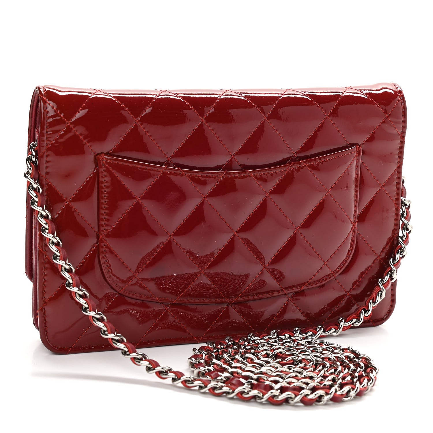 Chanel Patent Quilted Wallet On Chain WOC Red 3 of 14