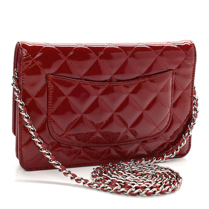 Chanel Patent Quilted Wallet On Chain WOC Red 3 of 14