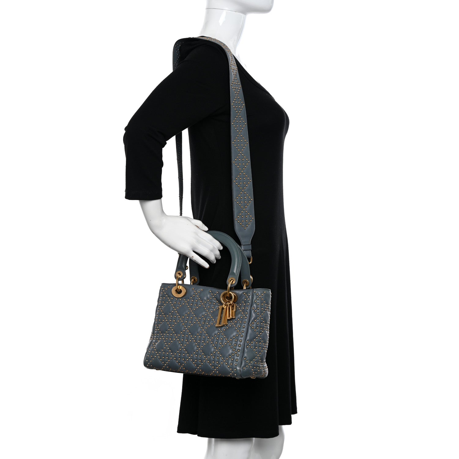 Christian Dior Calfskin Cannage Studded Medium Supple Lady Dior Grey 2 of 16