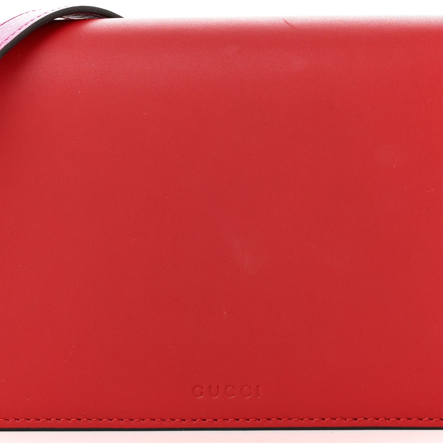 GG Supreme Monogram Moon Calfskin Chain Wallet Beige Ebony Hibiscus Red New Rosette