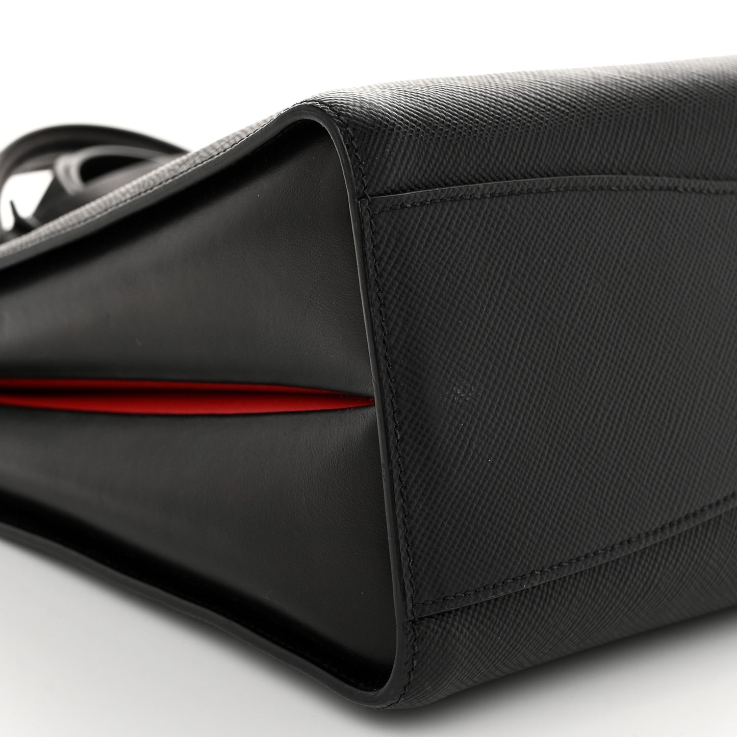 Saffiano Cuir Calfskin Large Double Handle Bag Black Fuoco