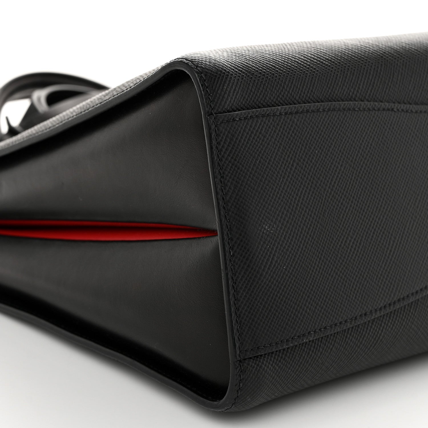 Prada Saffiano Cuir Calfskin Large Double Handle Bag Black Fuoco 9 of 10