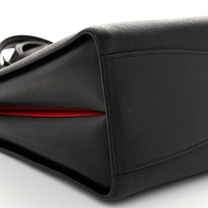 Prada Saffiano Cuir Calfskin Large Double Handle Bag Black Fuoco 9 of 10