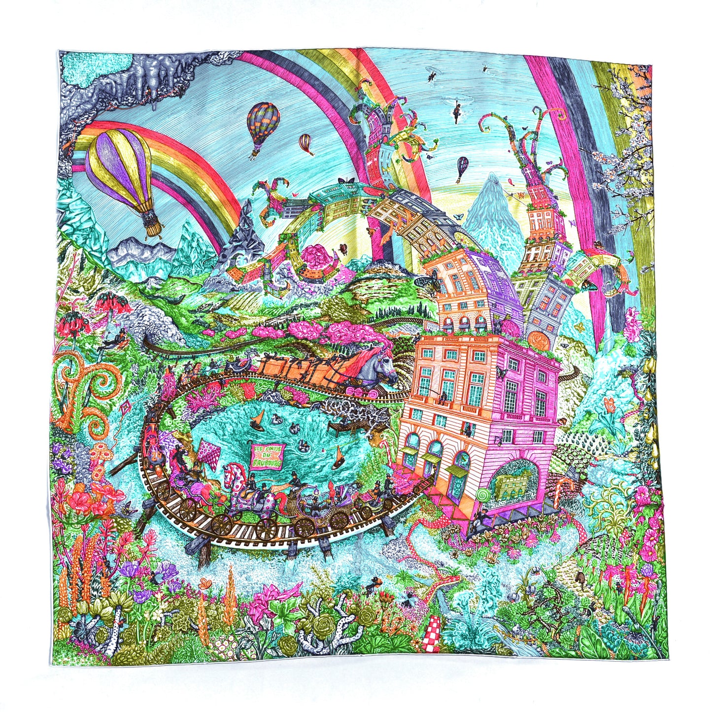 Silk Les Folies Du Faubourg Scarf 90 Fuchsia Vert Multicolor