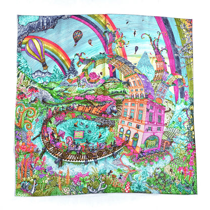 Hermes Silk Les Folies Du Faubourg Scarf 90 Fuchsia Vert Multicolor 1 of 4