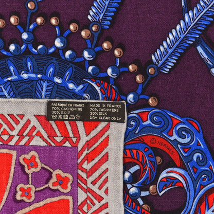 Hermes Cashmere Silk Zenobie Reine De Palmyre Shawl 140 Aubergine Bleu Dur Rouge 3 of 3