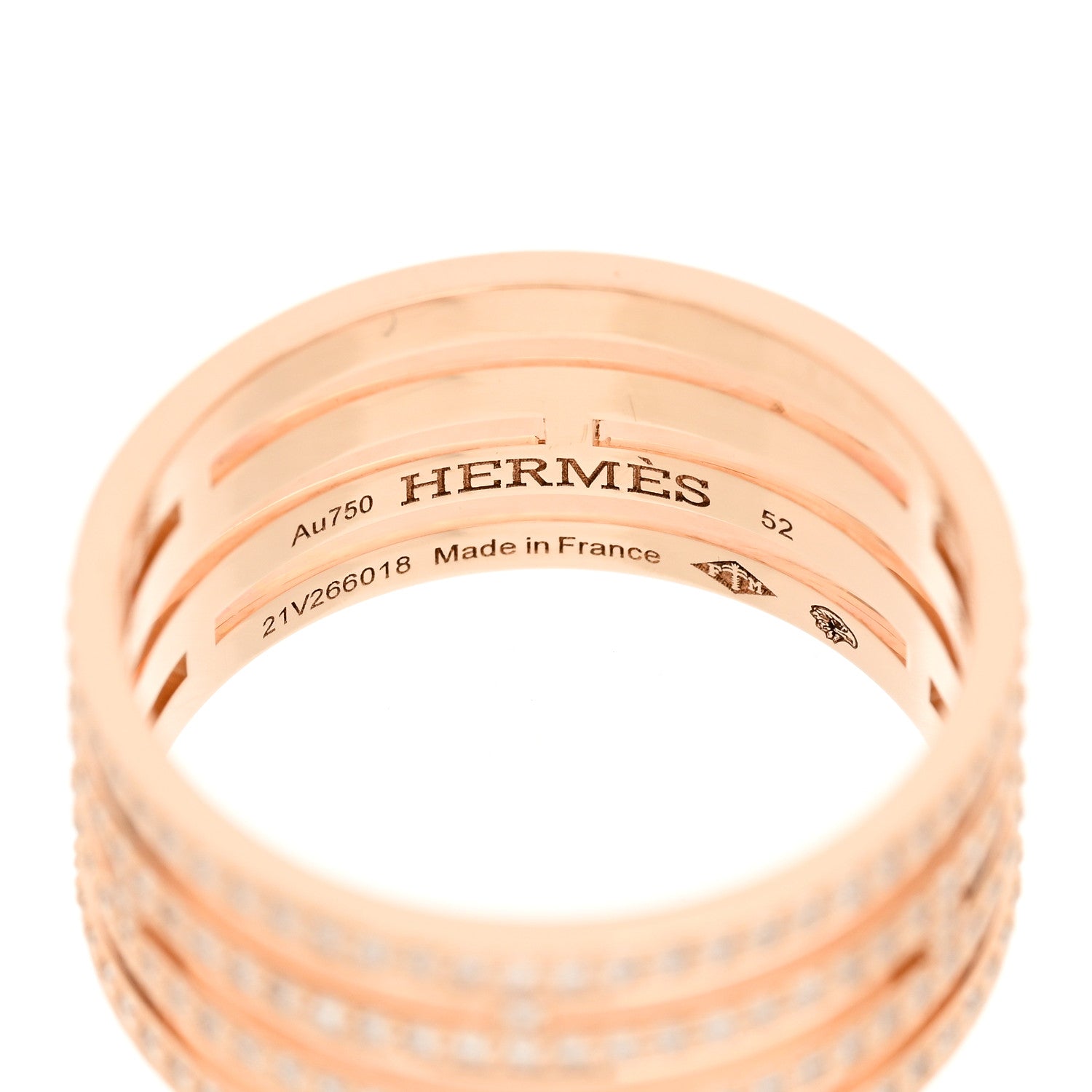 Hermes 18K Rose Gold Diamond GM Ariane Wedding Band Ring 52 6 3 of 4