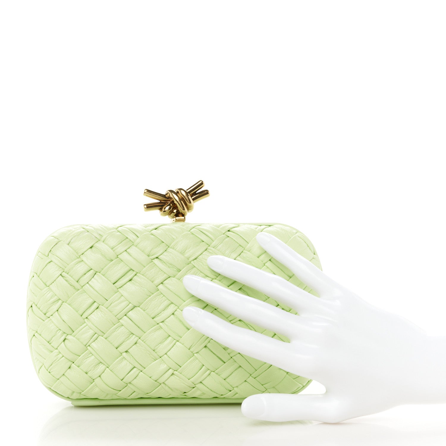 Bottega Veneta Foulard Intrecciato Minaudiere Knot Clutch Fennel 2 of 7
