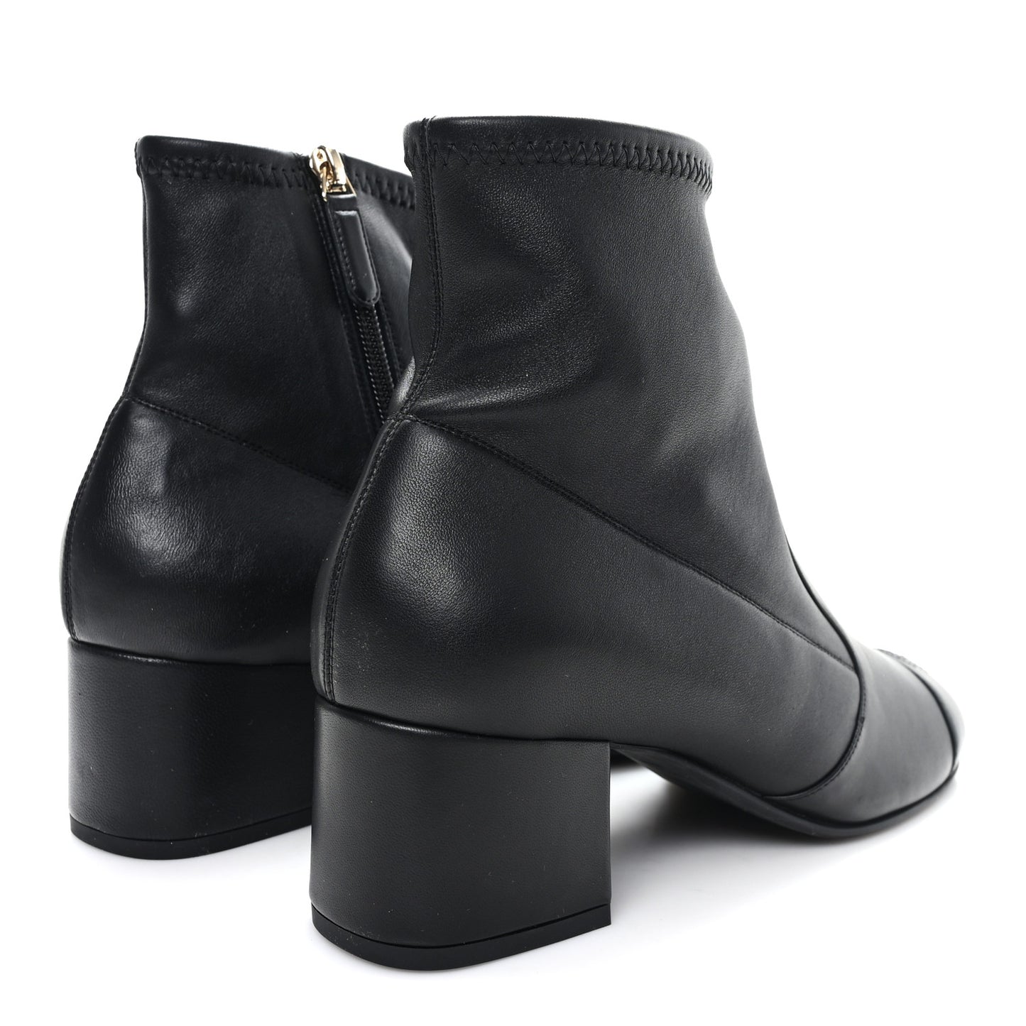 Stretch Lambskin Cap Toe CC Uniform Short Boots 39 Black