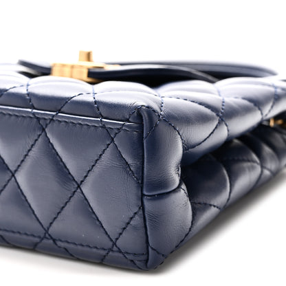 Chanel Shiny Aged Calfskin Quilted Nano Kelly Shopper Dark Blue 10 of 10