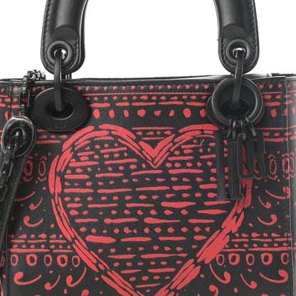 Christian Dior Smooth Calfskin Painted Mini Heart Clover Lady Dior Black Red 8 of 16