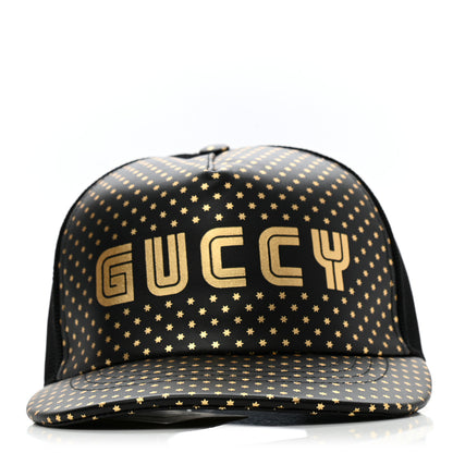 Gucci X SEGA Calfskin GUCCY Stars Baseball Hat M Black Gold 3 of 10