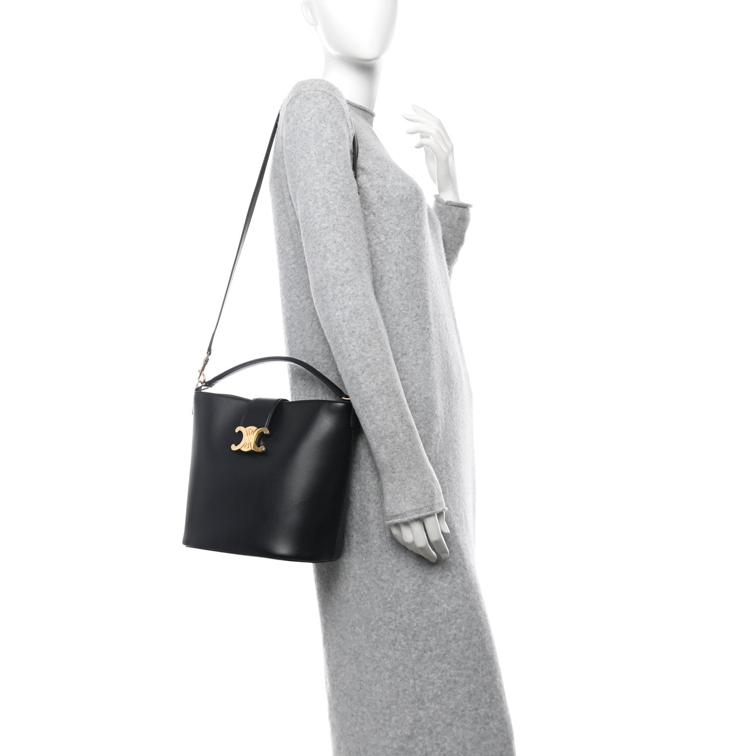 Celine Smooth Calfskin Triomphe Medium Louise Bag Black 2 of 10